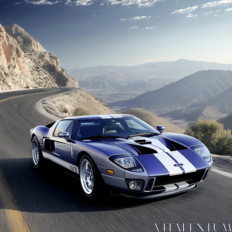 Blue Ford GT on Scenic Mountain Drive AI Image