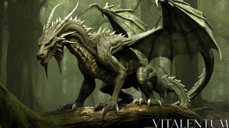 AI ART Green Dragon in Forest - Fantasy Desktop Wallpaper