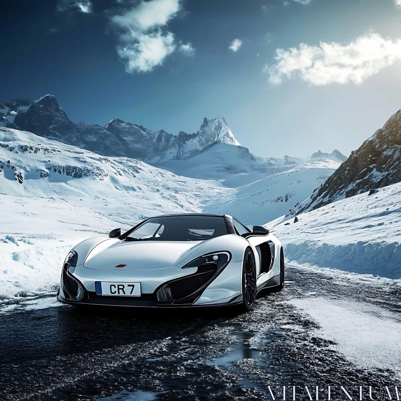 Luxury Vehicle on Winter Mountain Road AI Image