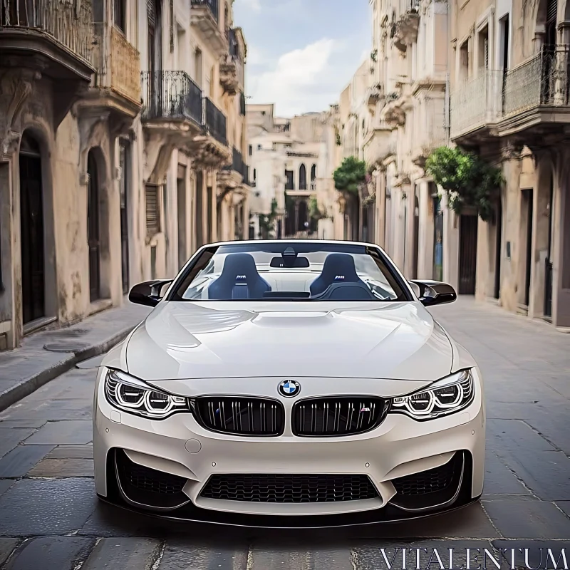 Modern BMW Convertible in Rustic Cityscape AI Image