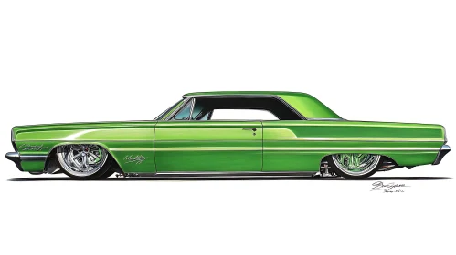 Classic Green Car with Custom Elements