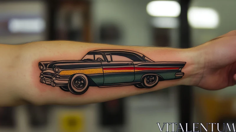 Vintage Car Tattoo Art on Forearm AI Image