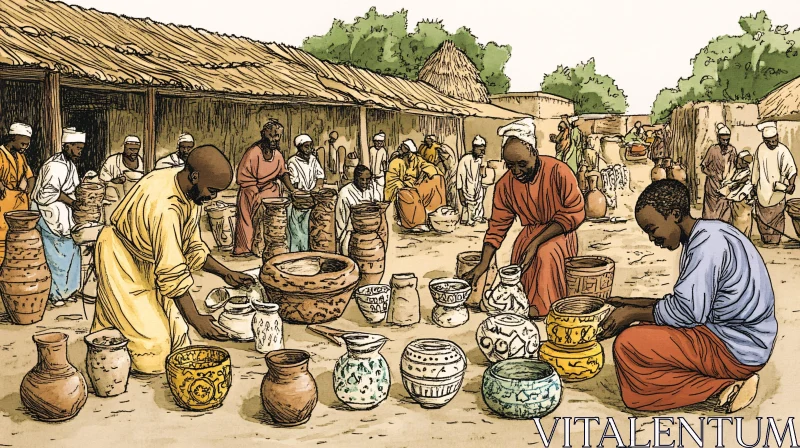 Crafting Pottery at Village Market AI Image