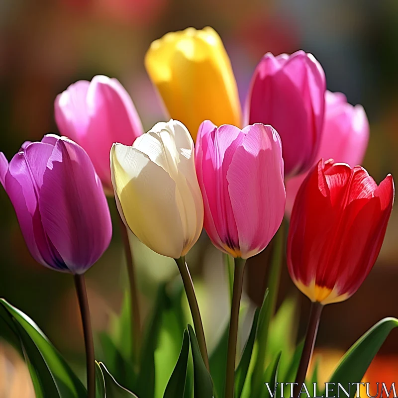 Colorful Tulips Blossoming in the Garden AI Image