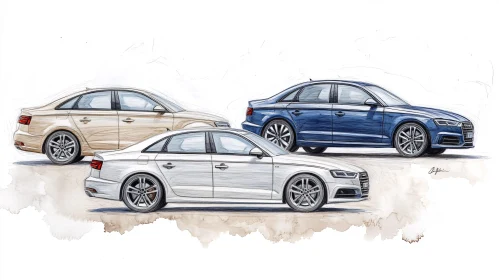 Elegant Sedan Car Designs in Pencil Sketch