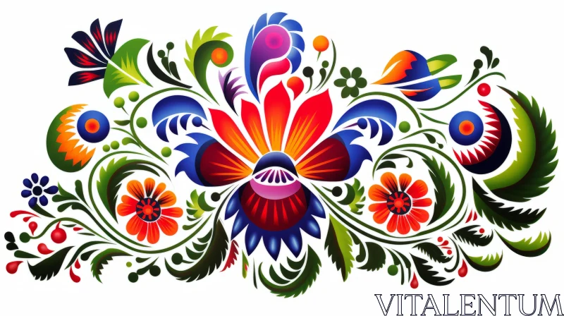 Colorful Folklore-inspired Floral Design Artwork AI Image