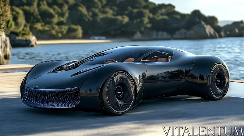 Sleek Black Futuristic Car AI Image