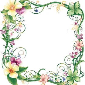 Colorful Floral Border with Green Vines