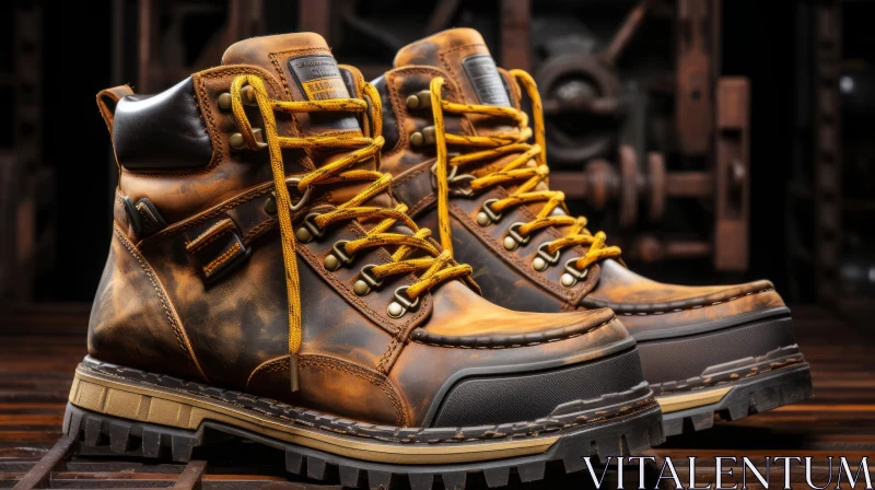 Rustic Industrial Leather Boots Scene - Amber Tones AI Image