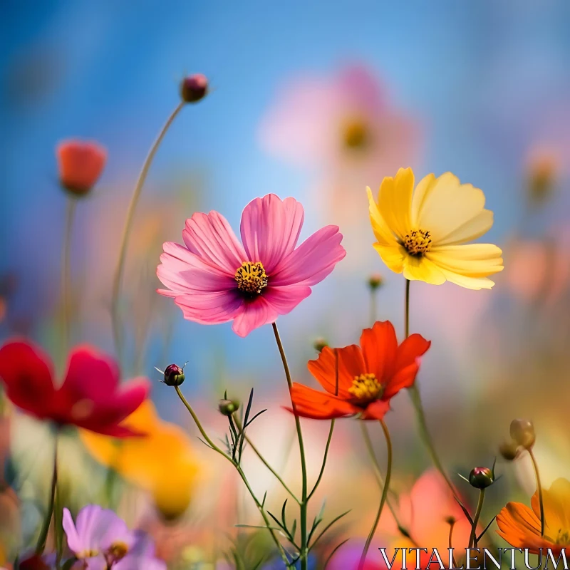 Blooming Floral Garden Under a Blue Sky AI Image