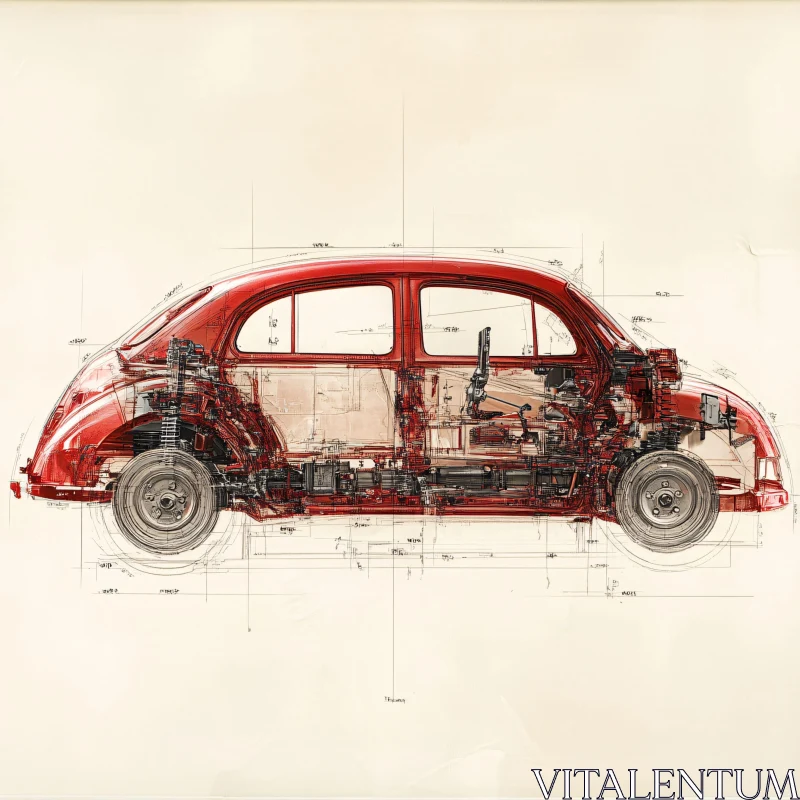 AI ART Vintage Car Engineering Blueprint