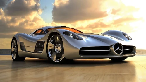 Luxurious Futuristic Car at Sunset