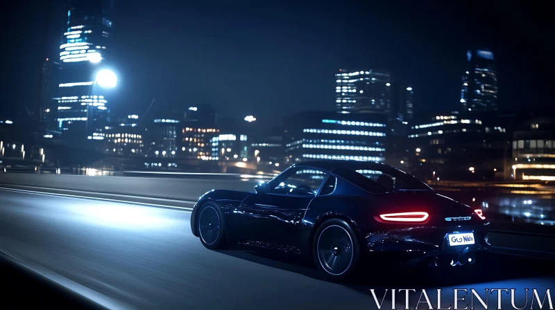 Night Drive in a Modern Car Through the City AI Image