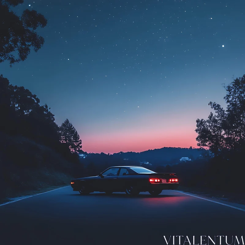 AI ART Car under Twilight with Starry Sky