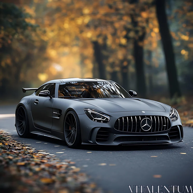 Luxury Car in Autumnal Forest Setting AI Image