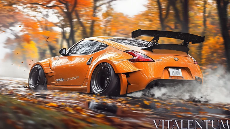 Autumn Racing: Orange Car Drift AI Image