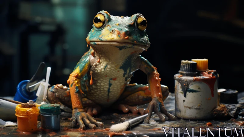 Artistic Frog and Paint: A Study in Painted Realism AI Image