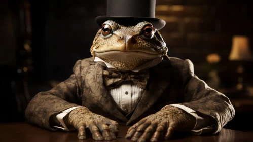 Portraiture of a Dapper Toad in Top Hat and Bow Tie