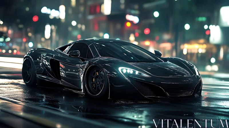 Luxury Supercar in Nighttime Cityscape AI Image