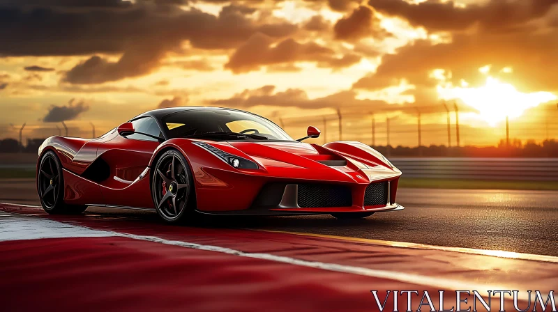 Luxury Red Supercar at Sunset on the Racetrack AI Image