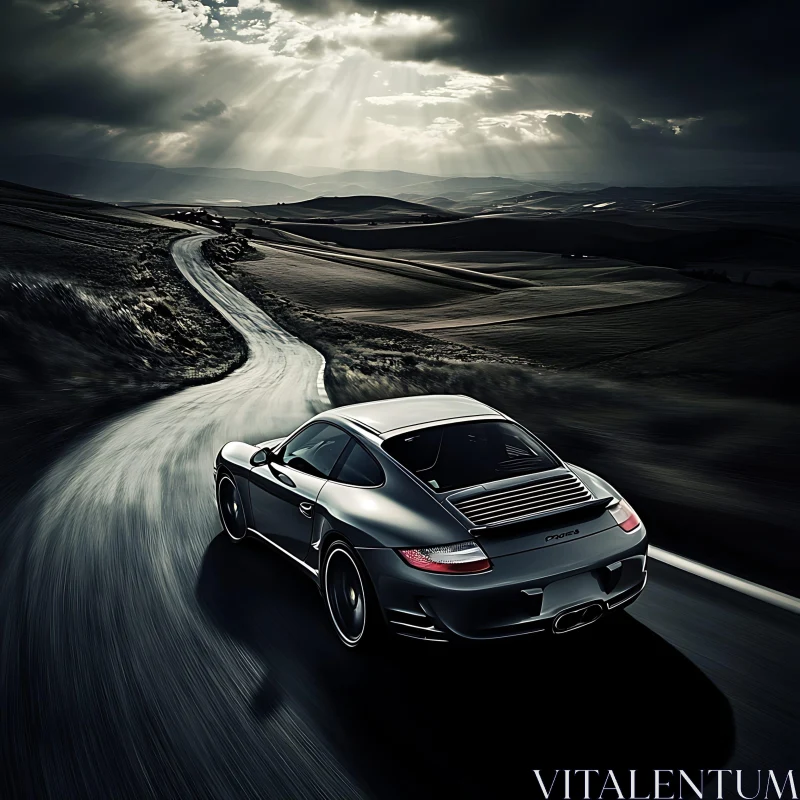 AI ART Silver Sports Car on Scenic Road