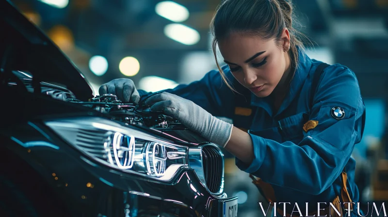 Dedicated Woman Mechanic Fixing a Car AI Image