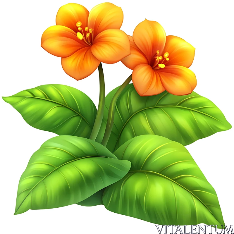 Orange Flowers with Lush Green Leaves Artwork AI Image