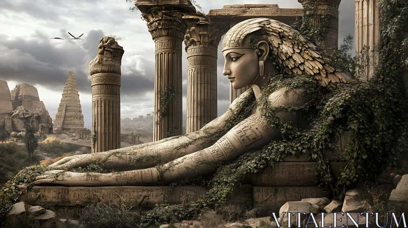 Egyptian Sphinx Amidst Ruins AI Image