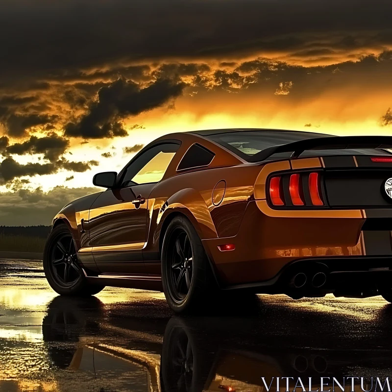 AI ART Evening Muscle Car with Sunset Reflections