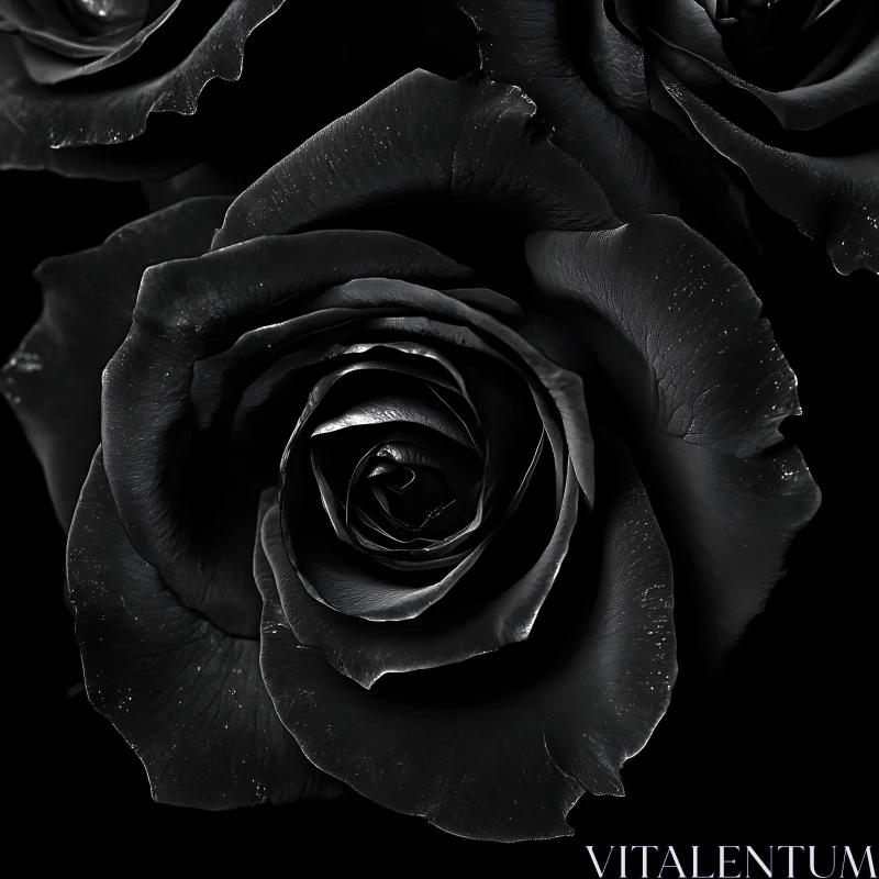 Dark Elegance: Black Rose in Detailed Close-up AI Image