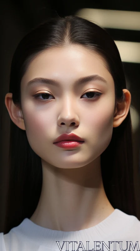 Asian Model with Red Lipstick near Runway at Macy's | Soft Atmospheric Lighting AI Image