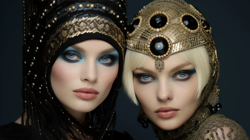 Fashion Photography: Two Women with Head Wear and Jewelry