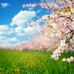 Springtime Cherry Blossoms in a Meadow