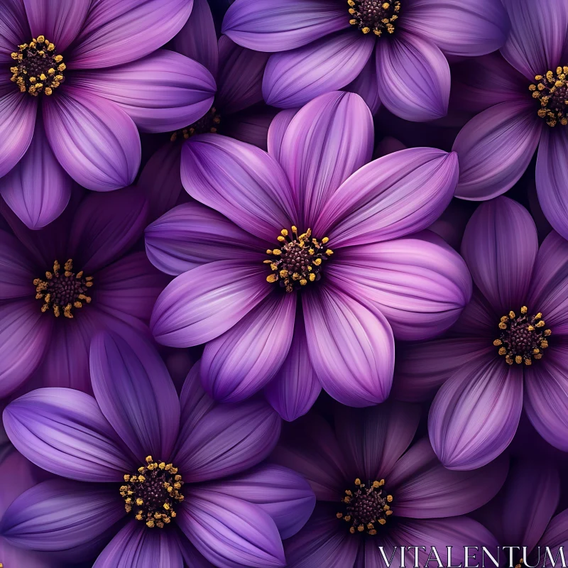 Detailed View of Purple Petals with Yellow Centers AI Image