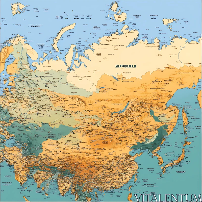 Asia Topography and Geography Map AI Image