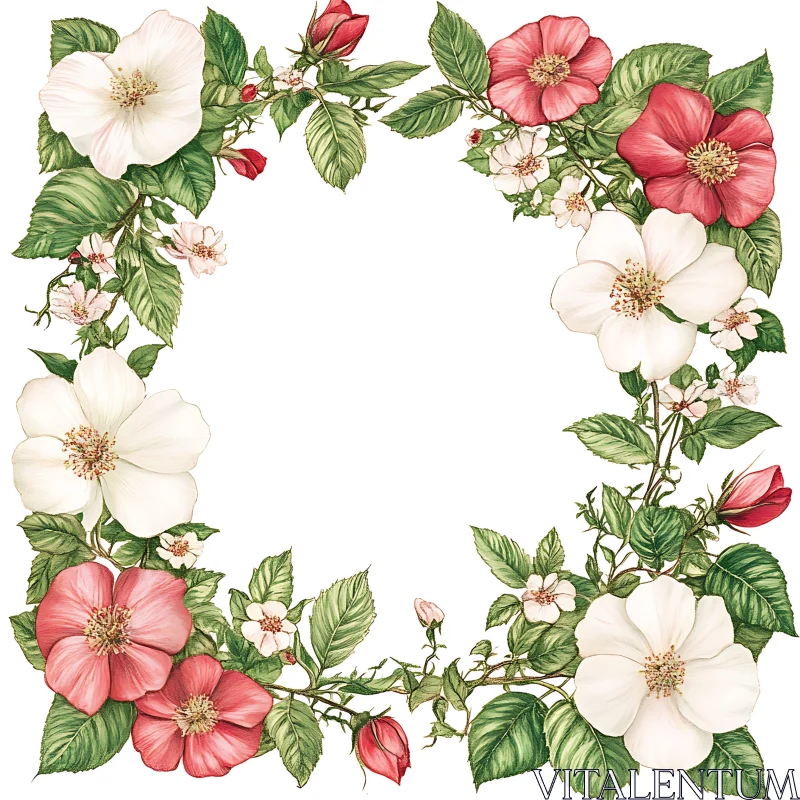 Botanical Square Frame with Red and White Roses AI Image