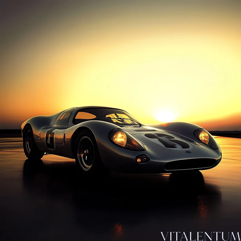 Vintage Race Car Silhouette in Golden Hour AI Image