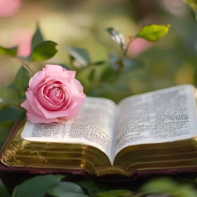 Rose on an Open Book Amidst Nature