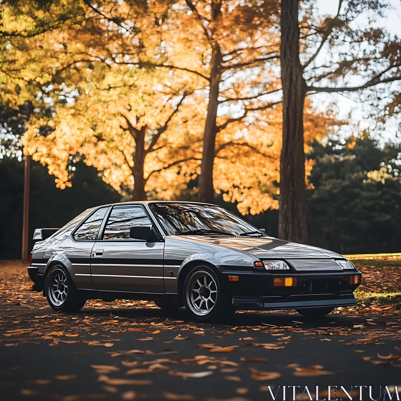 Vintage Car Amidst Autumn Foliage AI Image