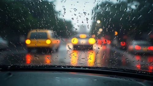 Car View on a Rainy Day in Traffic