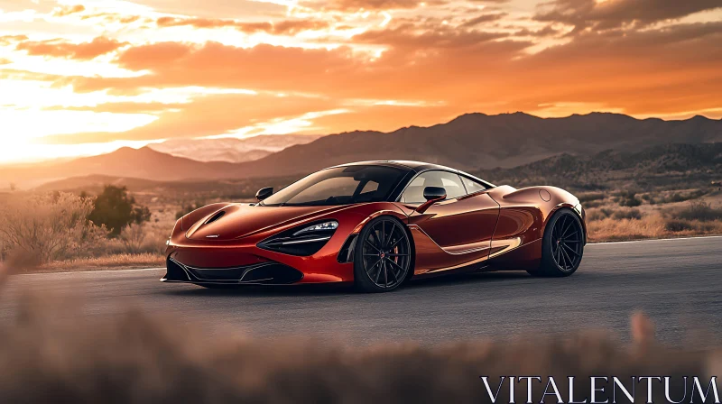 Exquisite Supercar in Golden Sunset Landscape AI Image