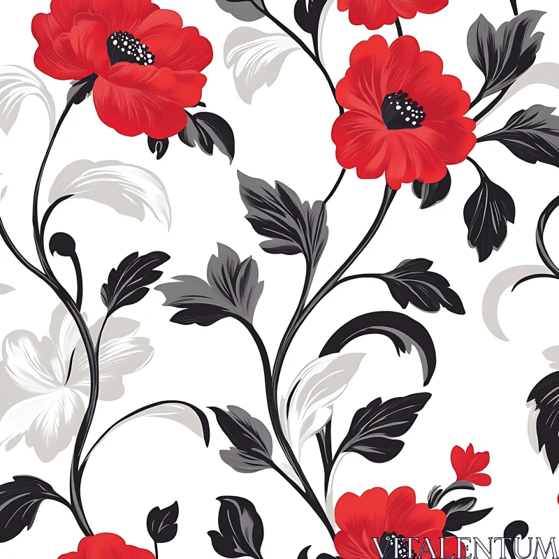 Intricate Floral Design Featuring Red and Black Elements AI Image