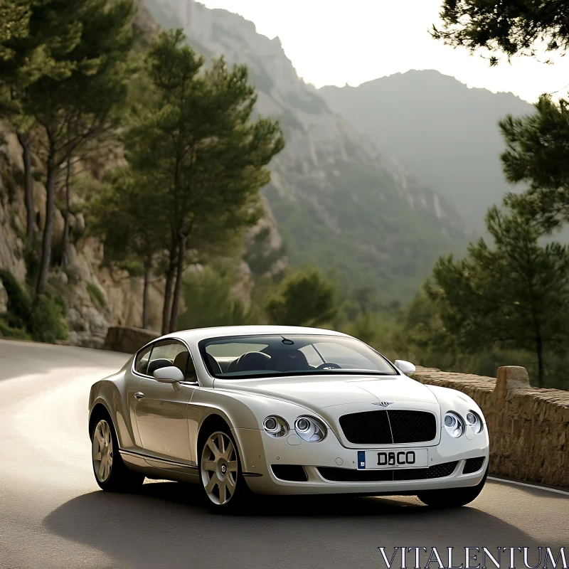 Sleek Silver Car on a Winding Road AI Image