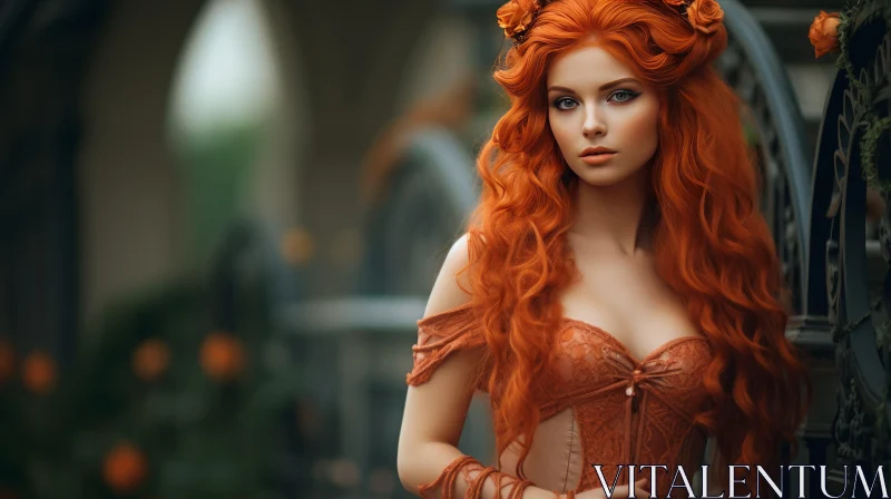 Beautiful Lady with Red Hair in Epic Fantasy Costume | Cinema4D AI Image