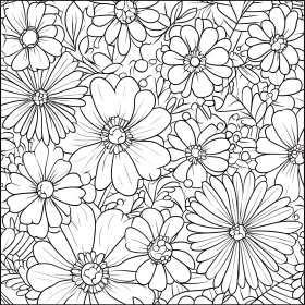 Black and White Floral Line Art