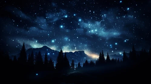 Dreamy Starlit Night Sky Over Wilderness