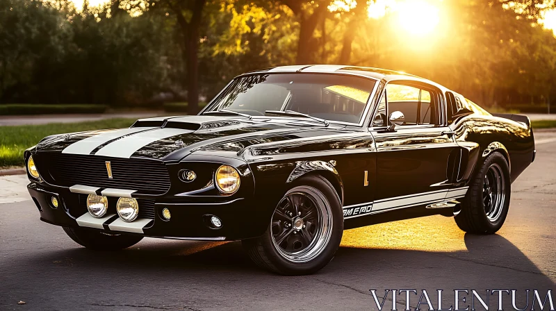 Vintage Muscle Car in Golden Hour AI Image