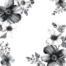 Monochrome Botanical Art with Flowers