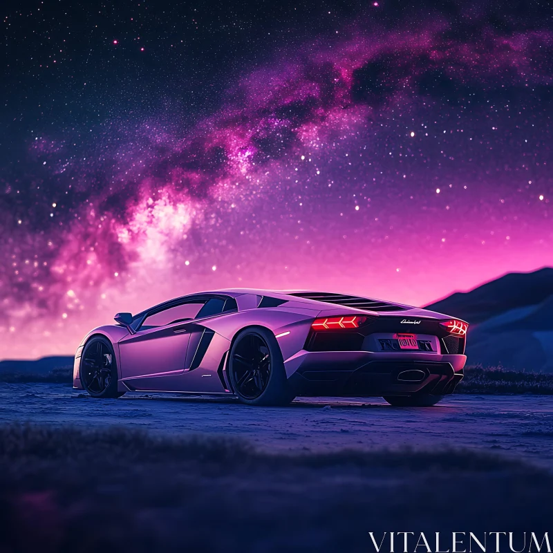 Sleek Sports Car and Milky Way Nightscape AI Image