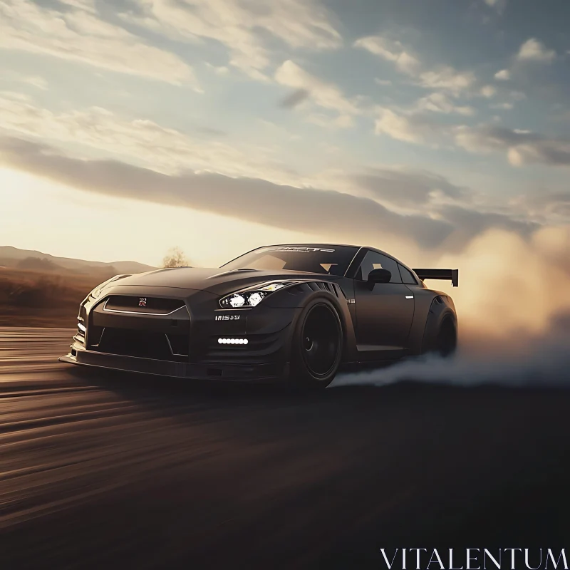 Sleek Car Drifting on Open Road AI Image